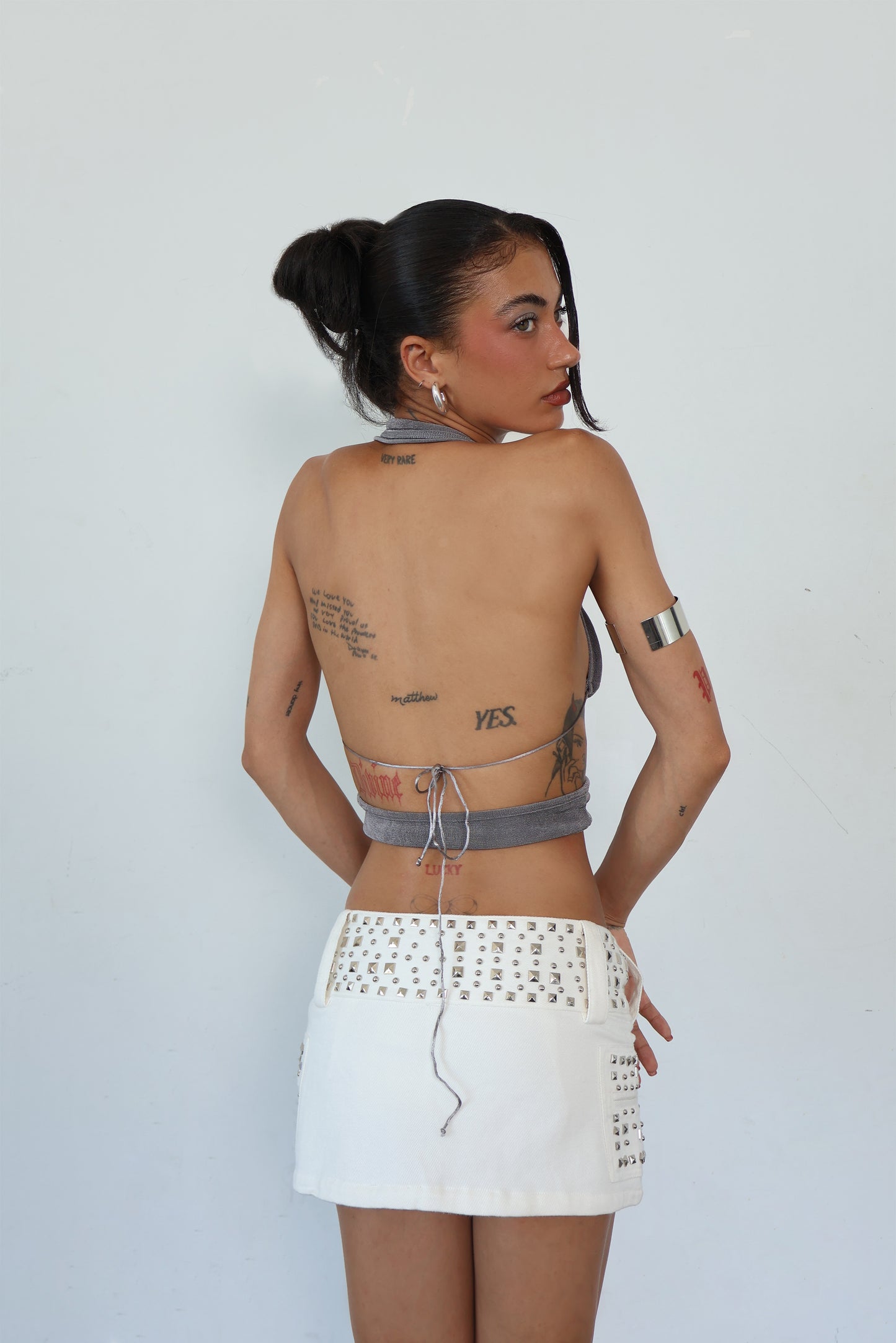 Studded Cream Cargo Skort