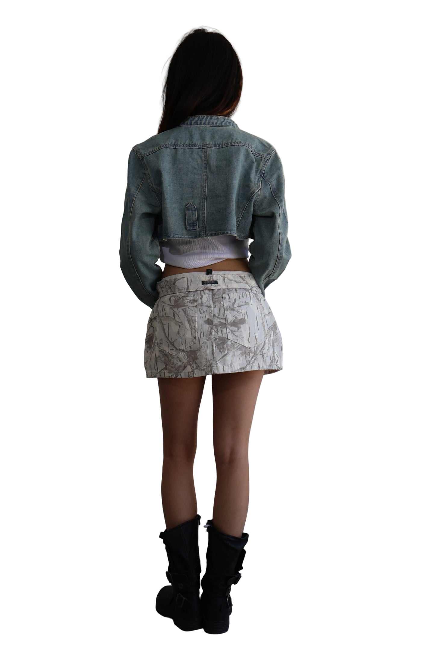 Cropped Moto Jacket- Denim