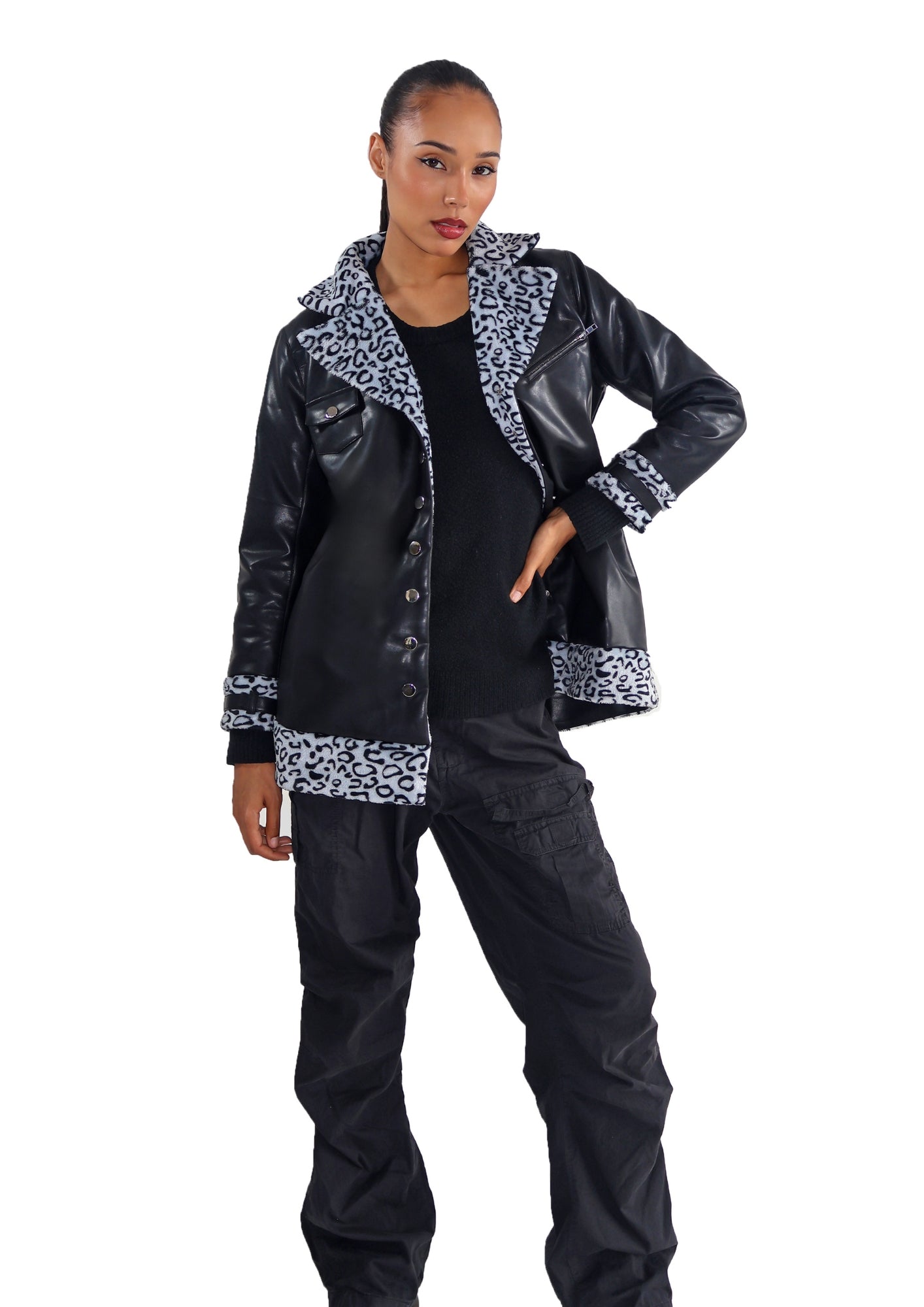 Blue Leopard Trim Coat