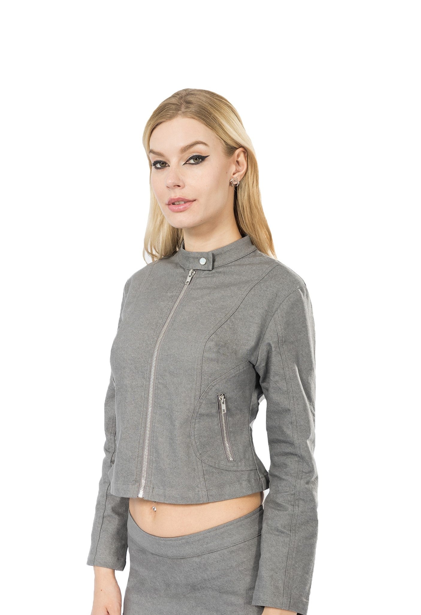 Moto Doll Fitted Jacket- Grey