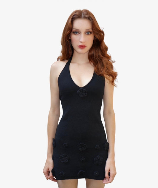 Bouquet Knit Dress-Black