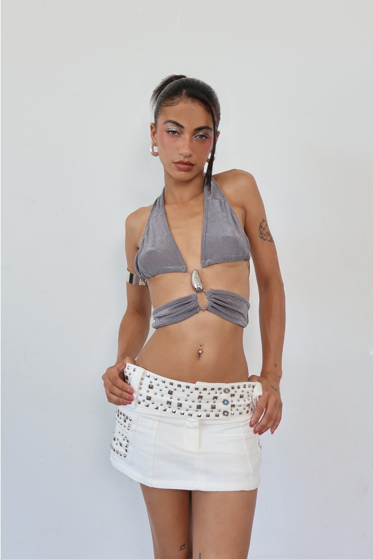 Studded Cream Cargo Skort