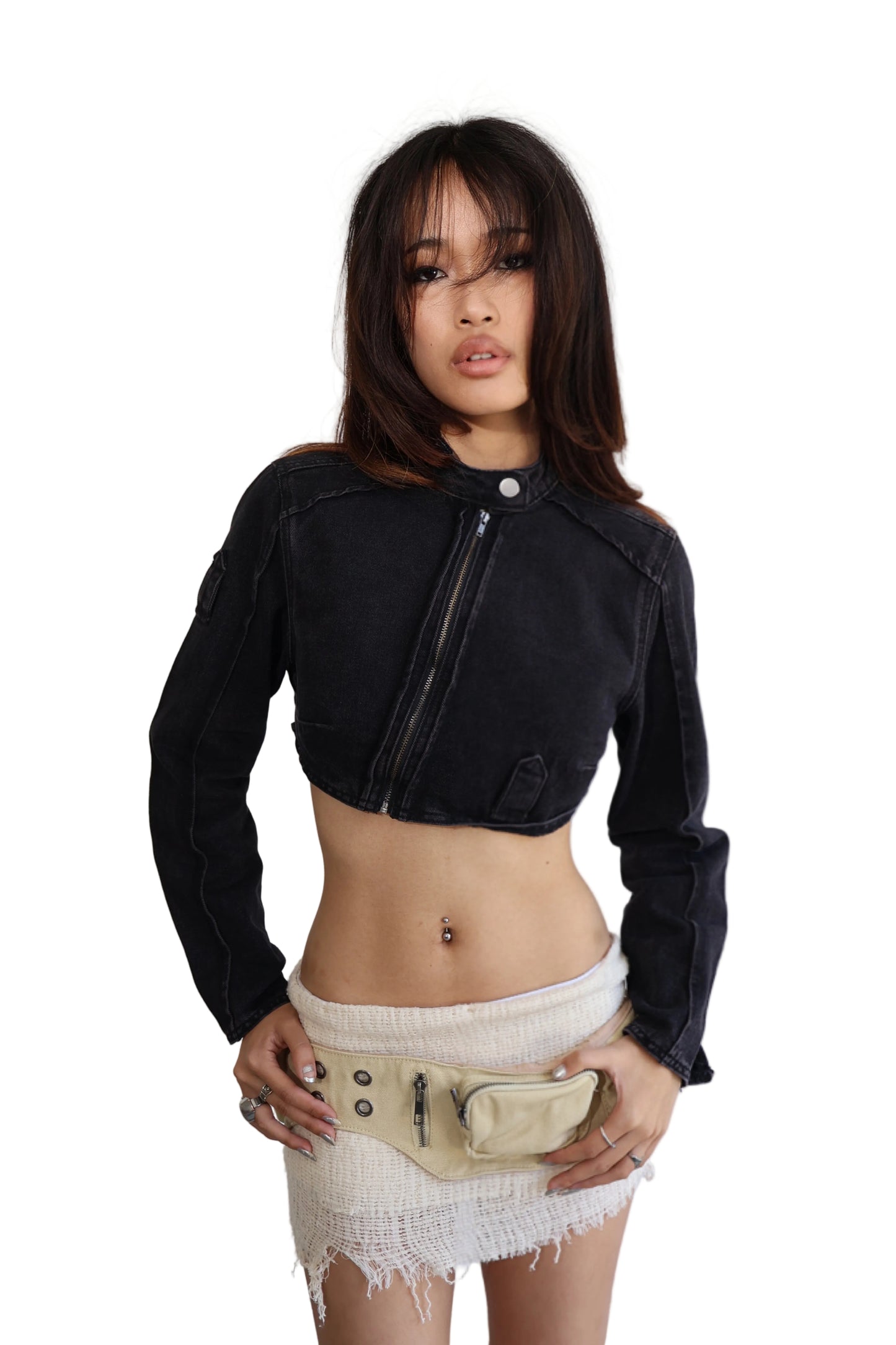 Cropped Moto Jacket- Black