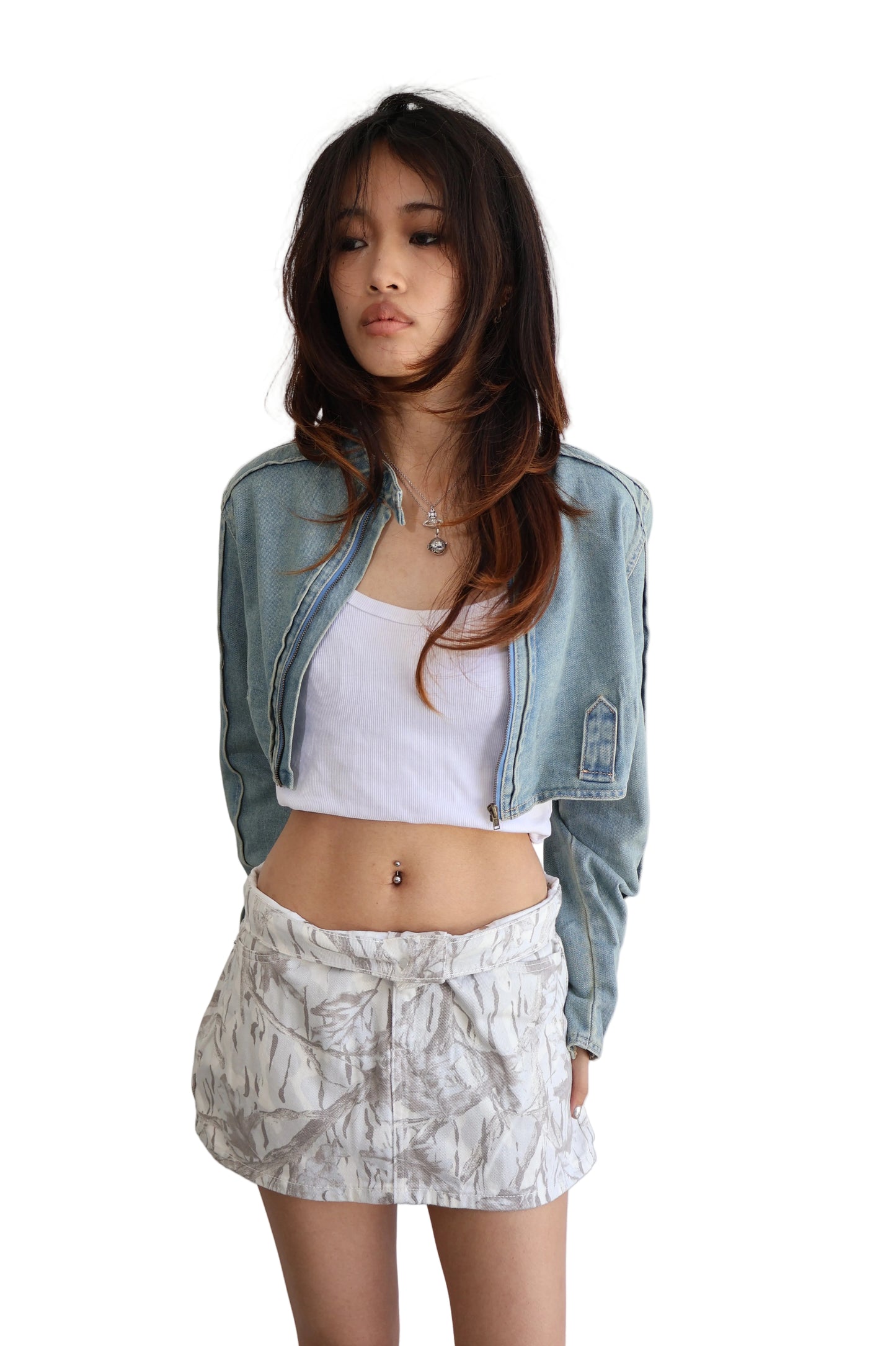Cropped Moto Jacket- Denim