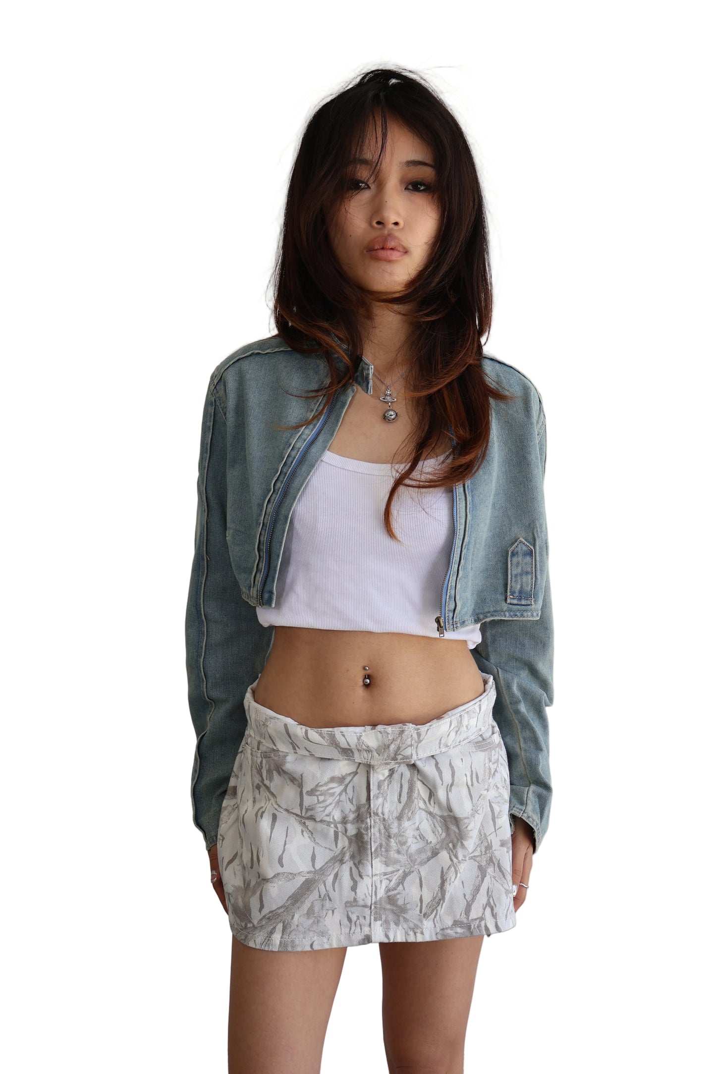 Cropped Moto Jacket- Denim