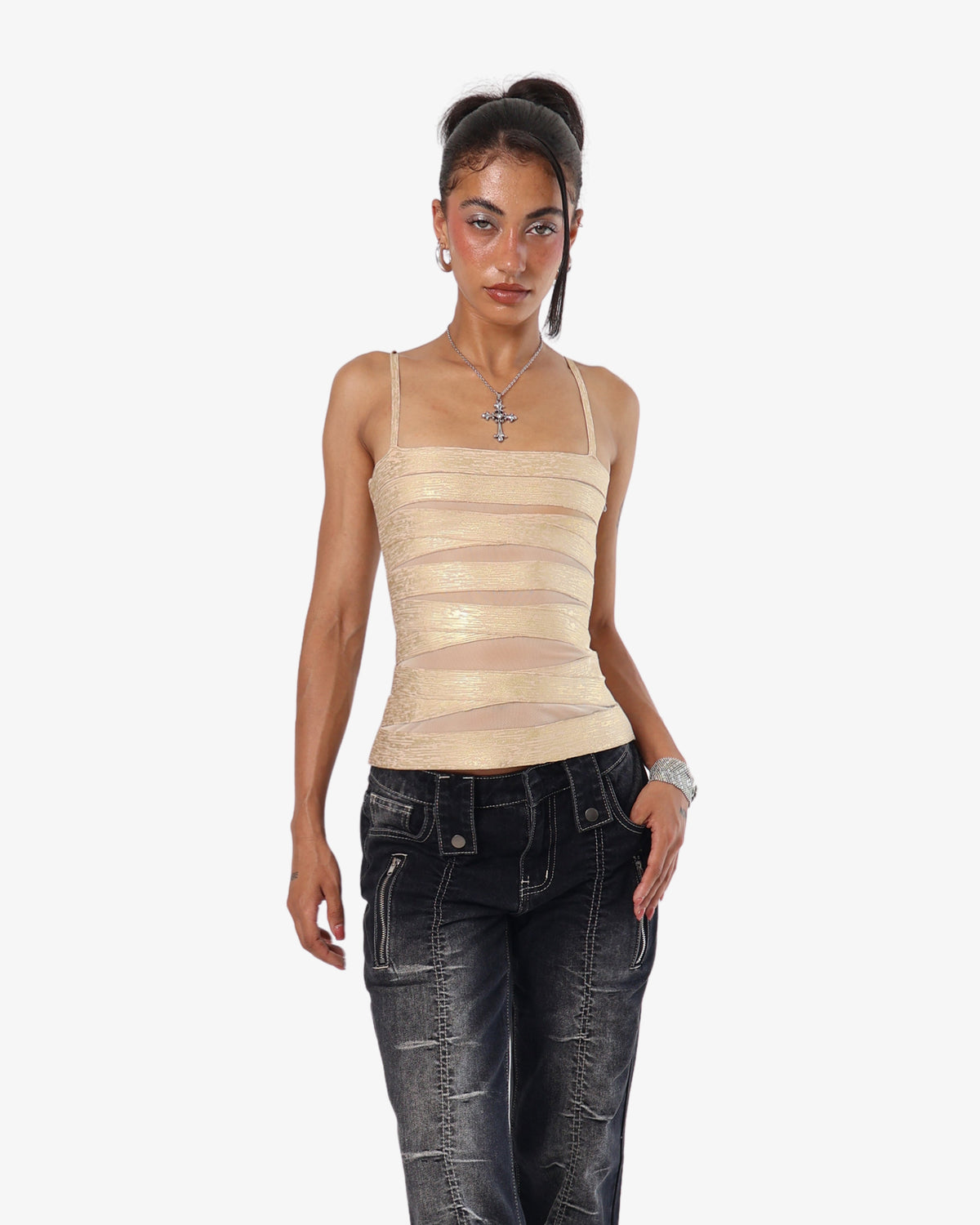 Peek-a-boo Bandage Top- Gold
