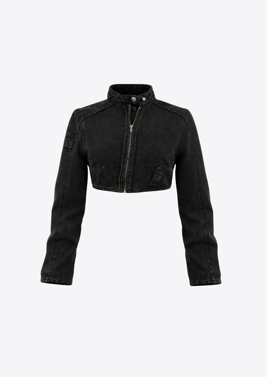 Cropped Moto Jacket- Black