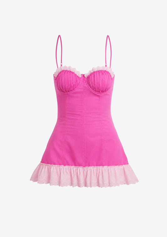 Cotton Drop Waist Mini- Hot Pink