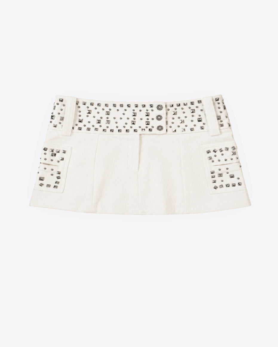 Studded Cream Cargo Skort