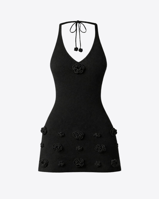 Bouquet Knit Dress-Black