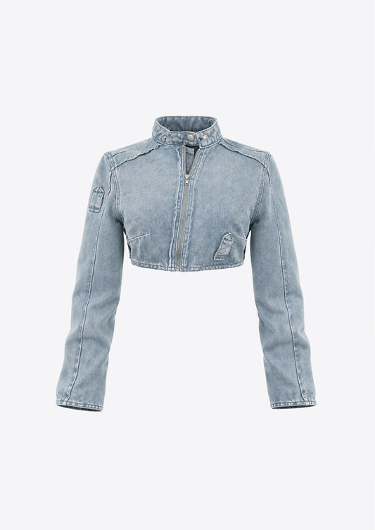 Cropped Moto Jacket- Denim