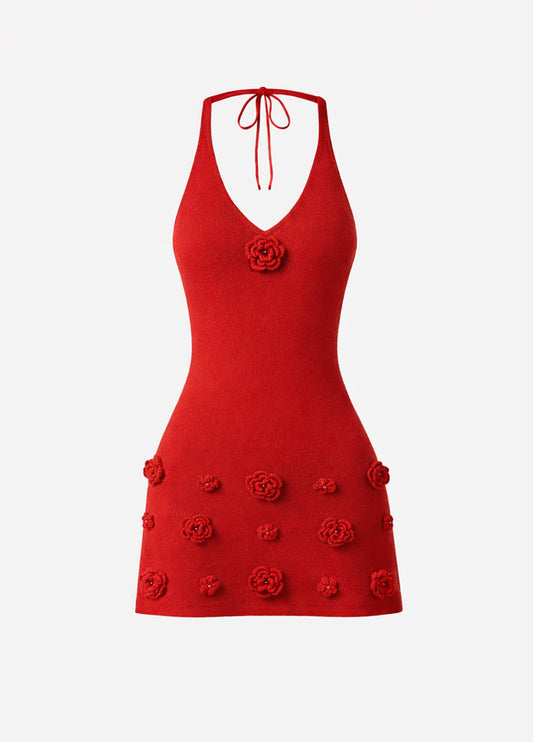 Bouquet Knit Dress- Red