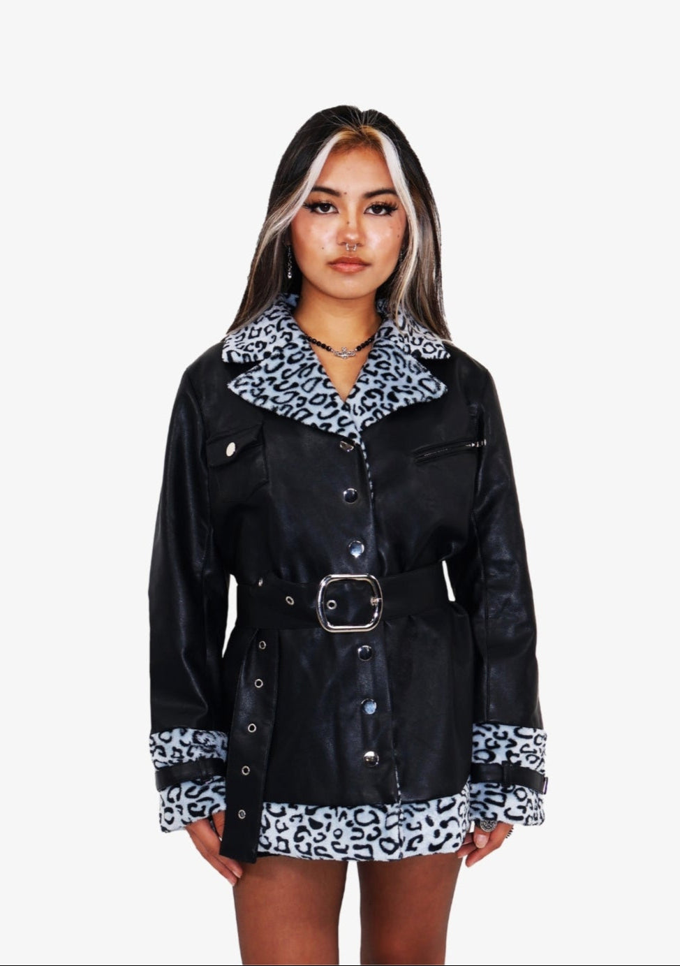 Blue Leopard Trim Coat